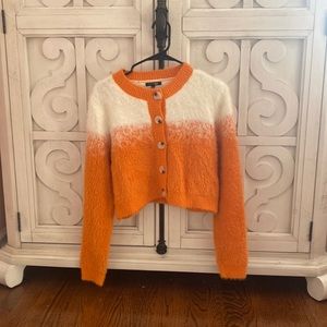 White and Orange Fuzzy Sweater